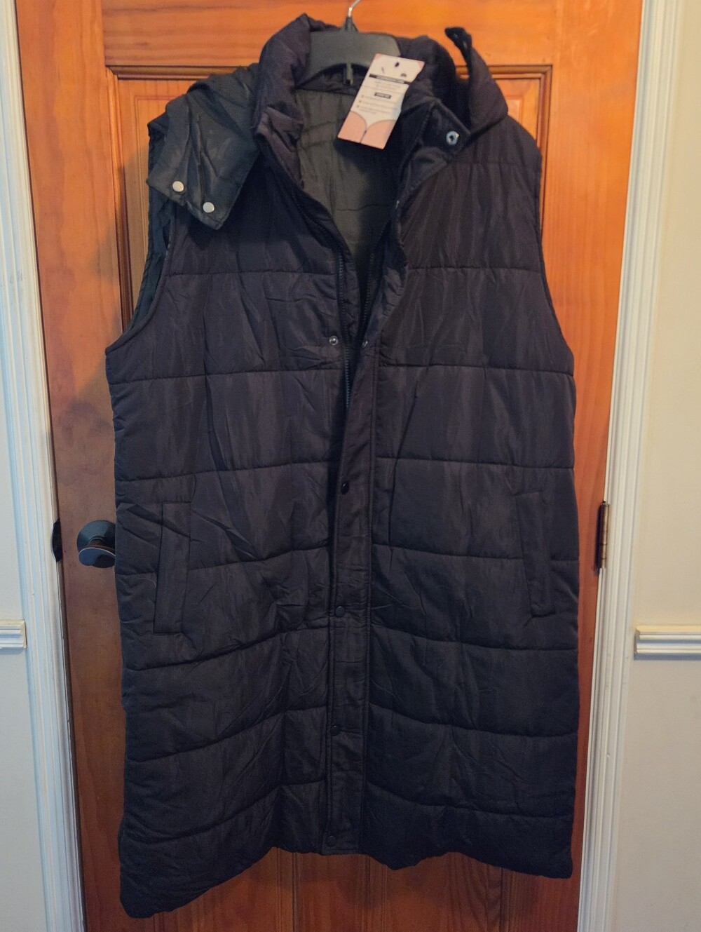 Quilted Hooded Sleeveless Zipper Snap Front Puffer Vest Pockets 2XL BLACK NWT